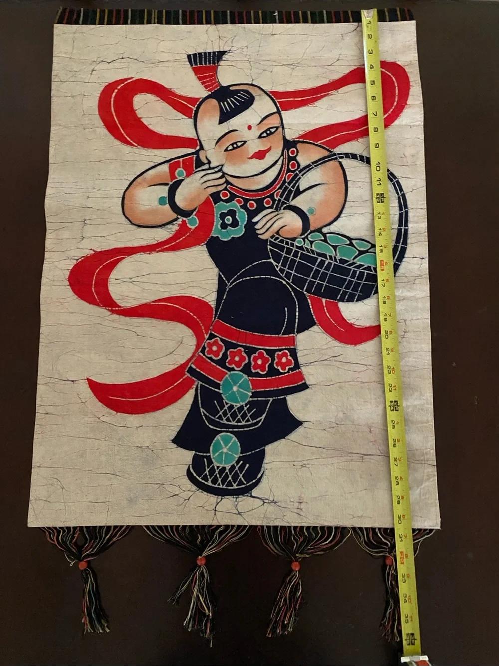 Traditional Folk Tapestry Wall Art in Red, Black, and Green